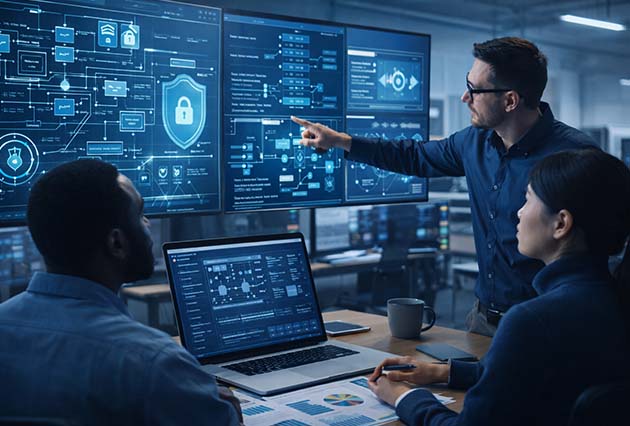 People working together on technology